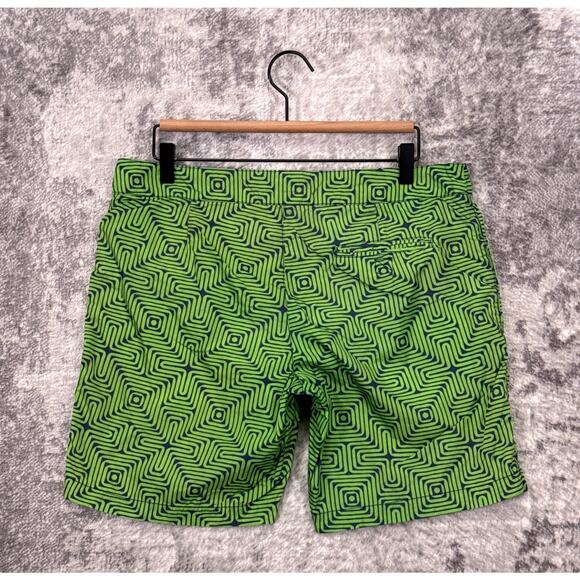 Mr Turk Swim Trunks 32 Mens Green Print Mesh Lined 8" Swimwear - Picture 2 of 7